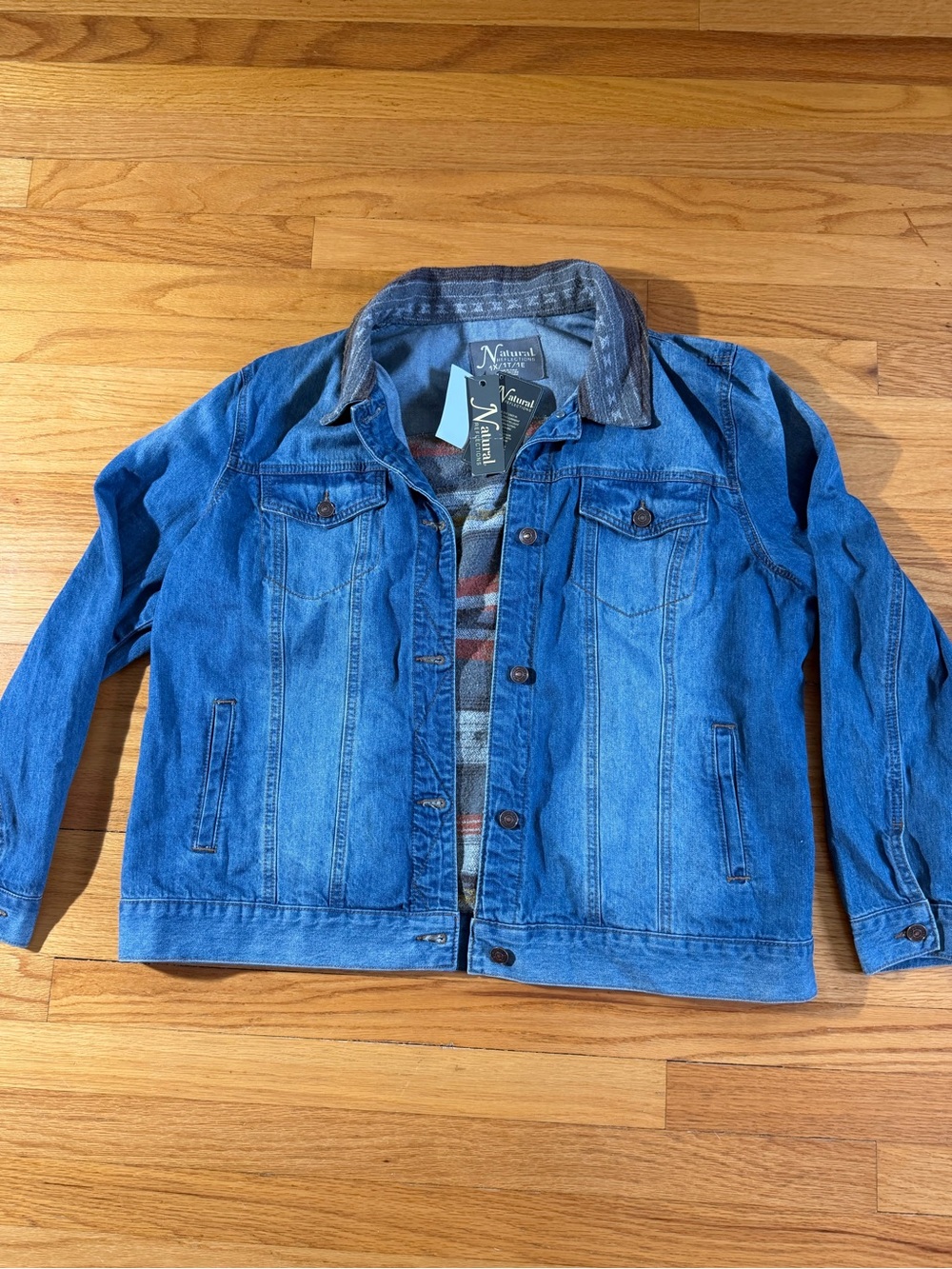 Natural Reflections Blue Denim Jacket with Contrast Collar Detail size XL